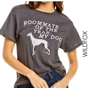 Wildfox NWT Roommate‎ Keke My Dog Distressed Graphic Short Sleeve Gray Tee Small